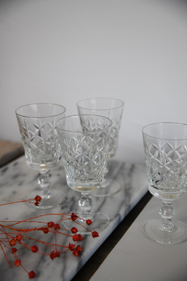 4 Cut Glass Wine Glasses