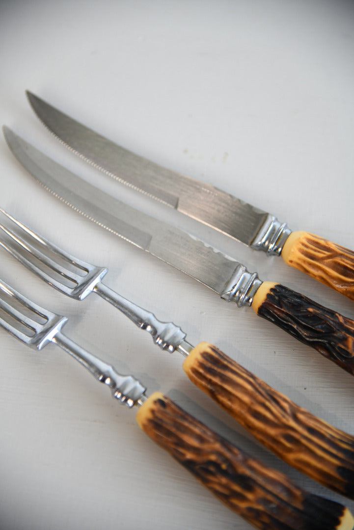 Pair Faux antler knife & forks