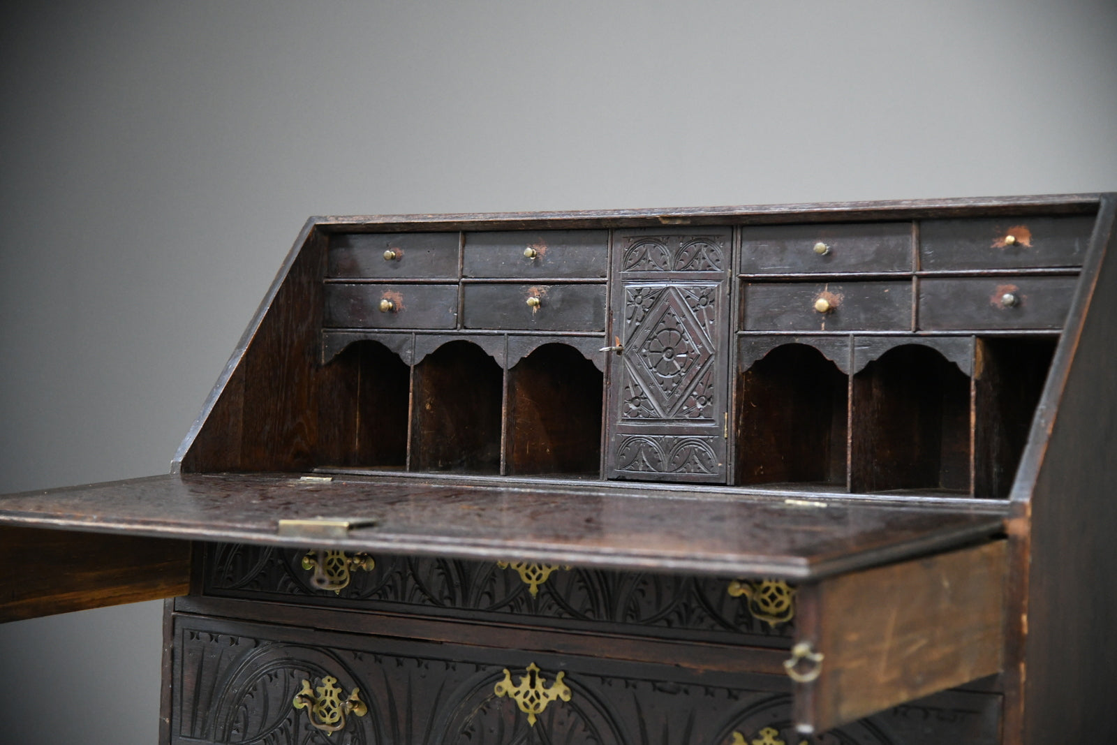 Carved Oak Writing Bureau