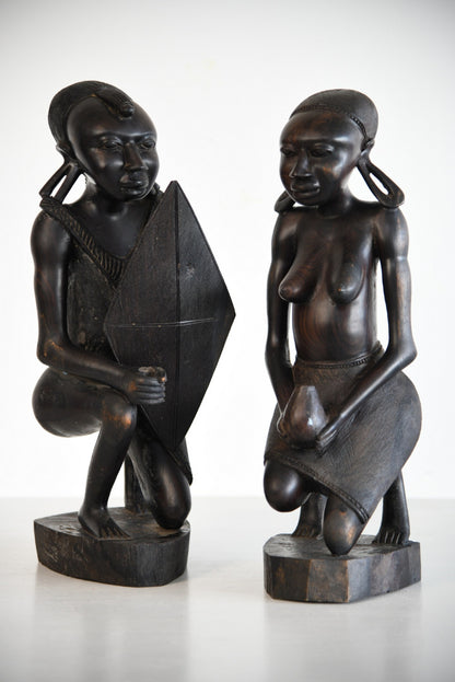 Pair Large Carved Tribal Figures