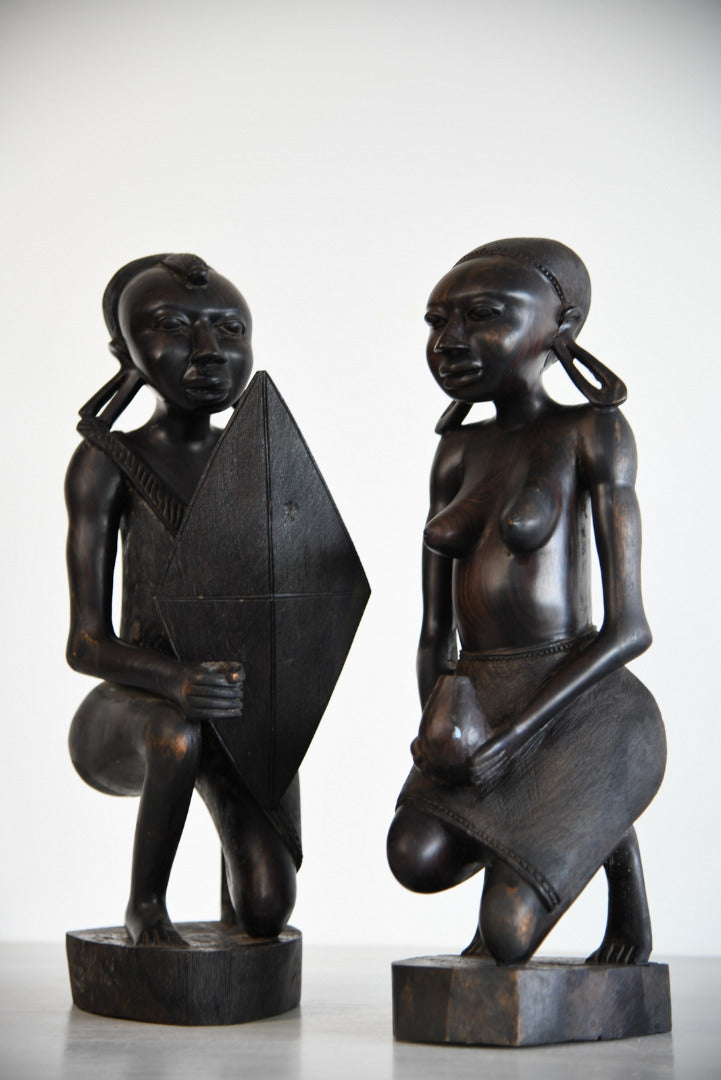 Pair Large Carved Tribal Figures