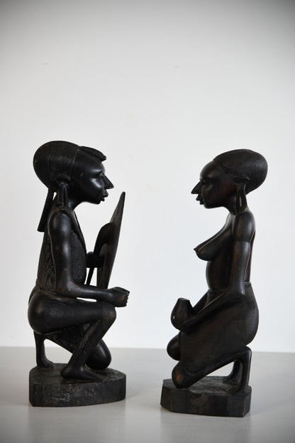 Pair Large Carved Tribal Figures