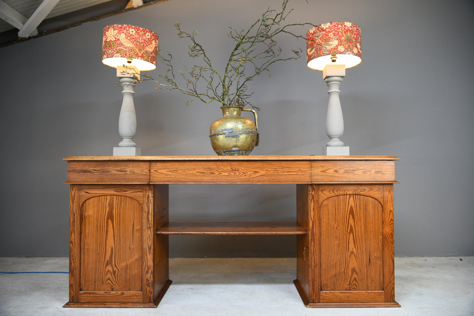 Large Pitch Pine Twin Pedestal Sideboard