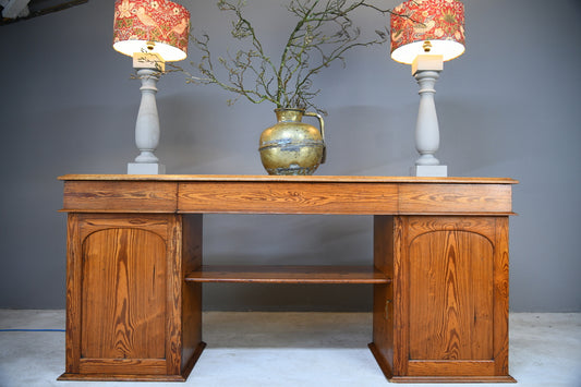 Large Pitch Pine Twin Pedestal Sideboard