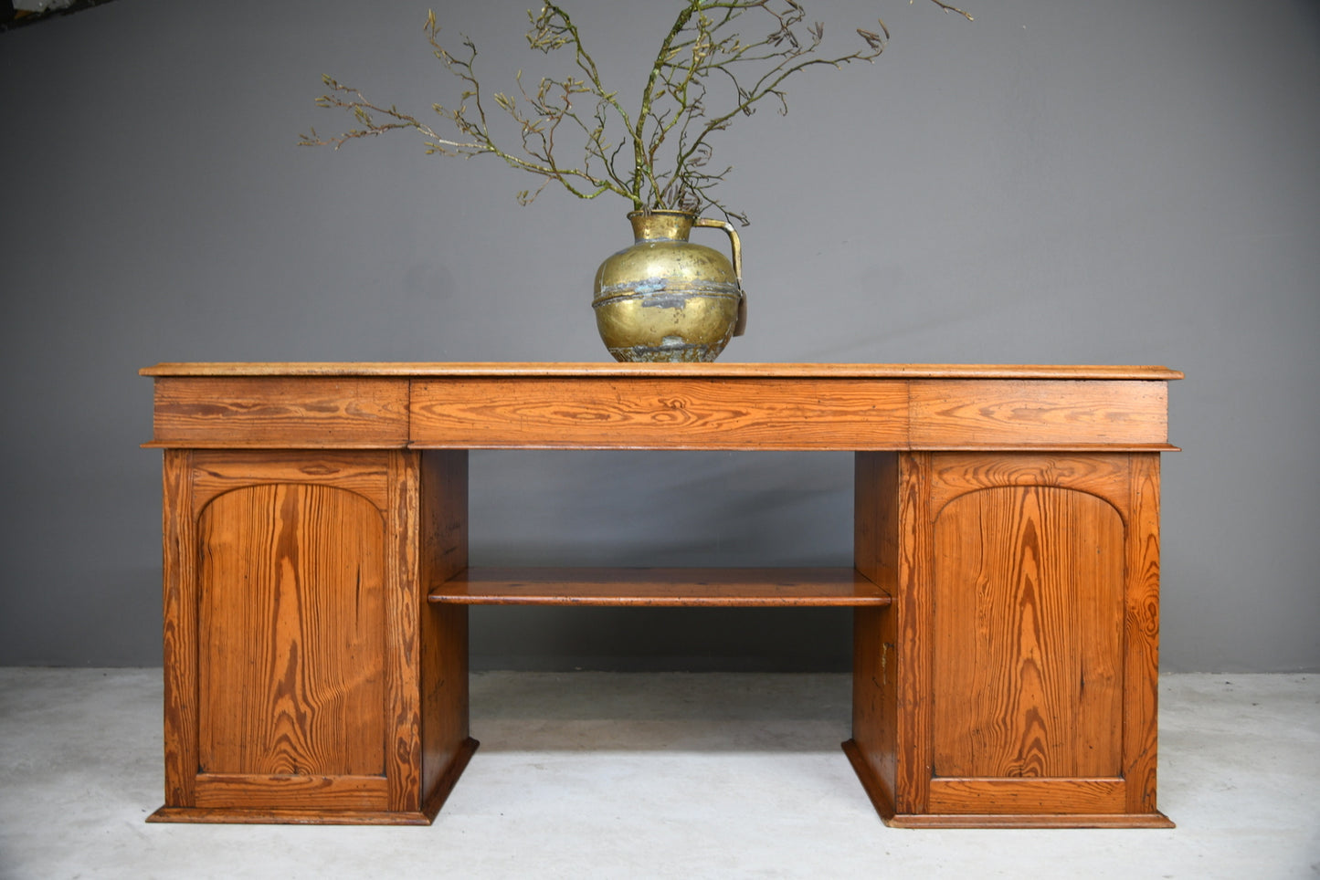 Large Pitch Pine Twin Pedestal Sideboard