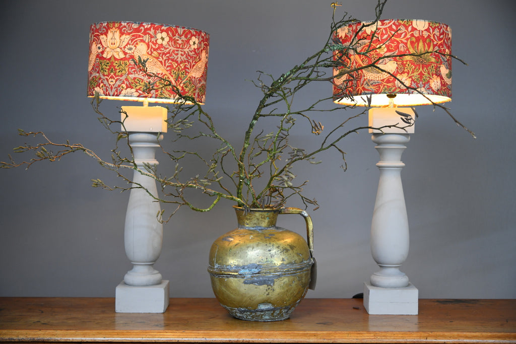 Pair Painted Turned Large Lamps