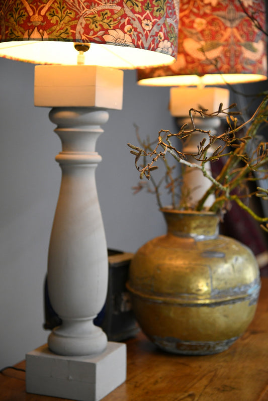 Pair Painted Turned Large Lamps