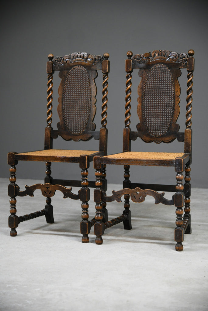 Pair Oak Cane Hall Chairs