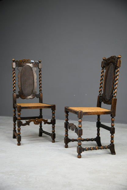 Pair Oak Cane Hall Chairs