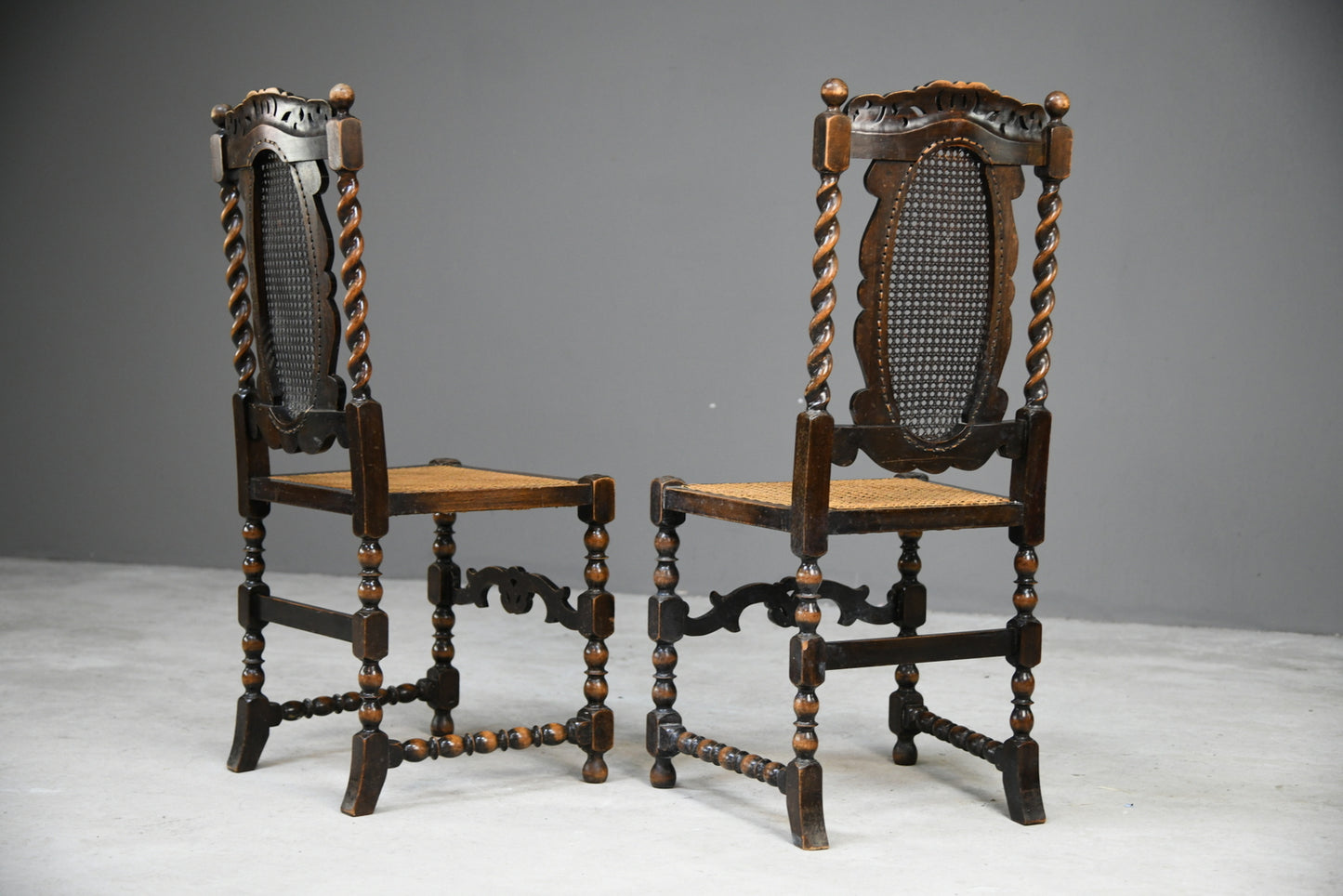 Pair Oak Cane Hall Chairs