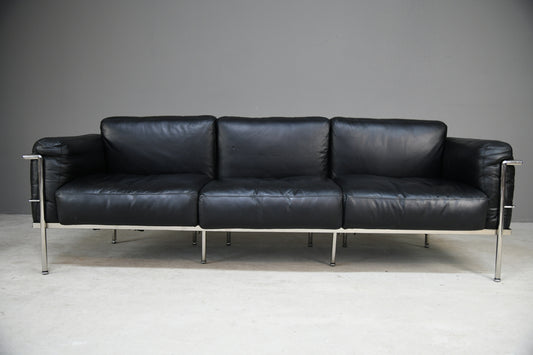 LC3 Style Black Leather & Chrome Sofa