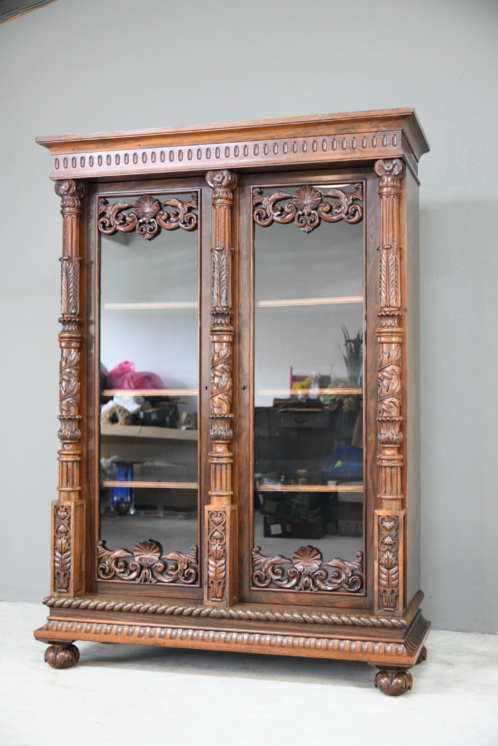 Anglo Indian Carved Rosewood Glazed Cabinet