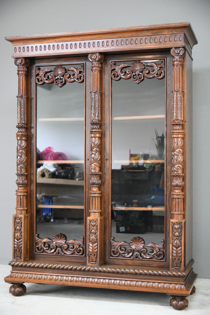 Anglo Indian Carved Rosewood Glazed Cabinet