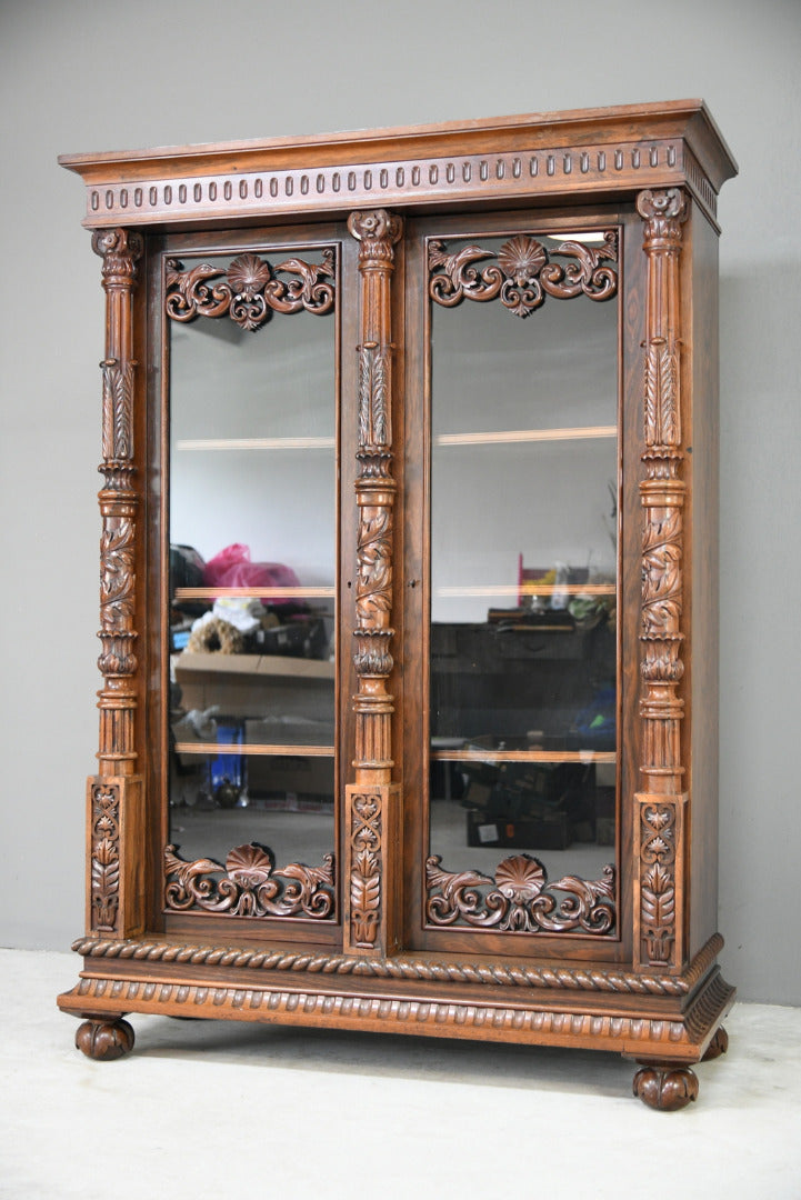 Anglo Indian Carved Rosewood Glazed Cabinet