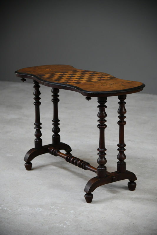 Antique Walnut Inlaid Victorian Games Table