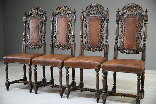 4 Carved Oak Dining Chairs