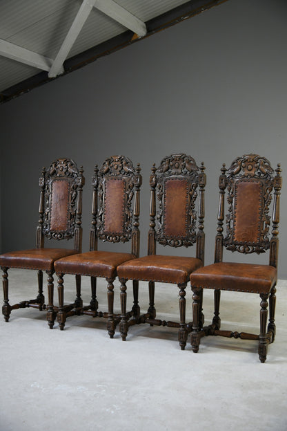 4 Carved Oak Dining Chairs