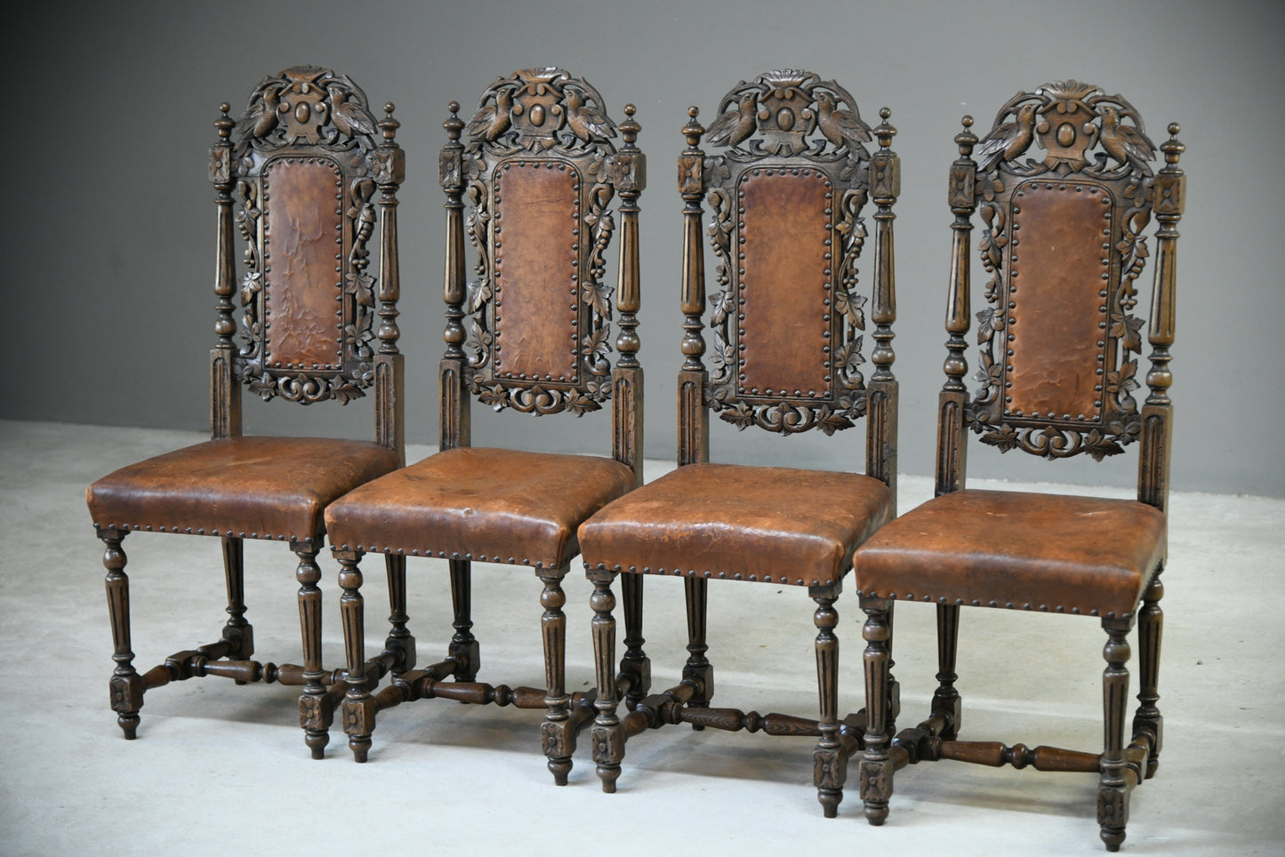 4 Carved Oak Dining Chairs