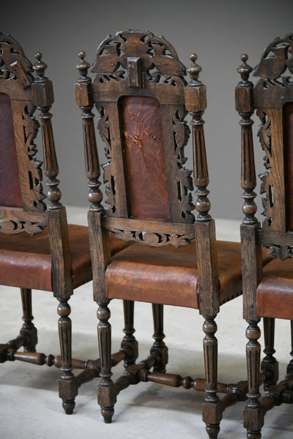 4 Carved Oak Dining Chairs