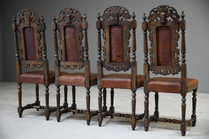 4 Carved Oak Dining Chairs