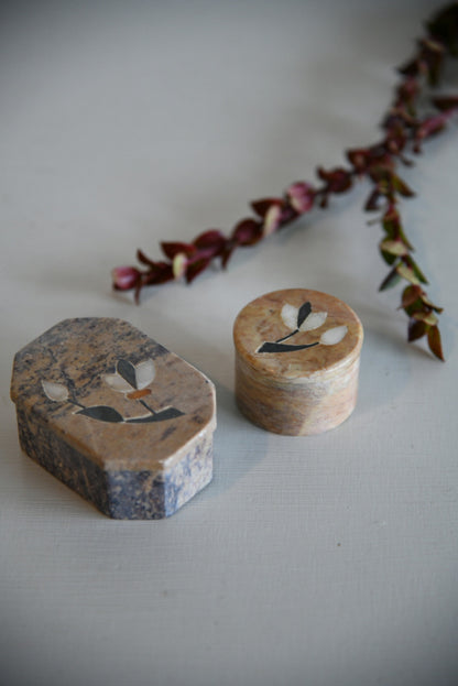 Pair Indian Soap Stone Trinket Pots