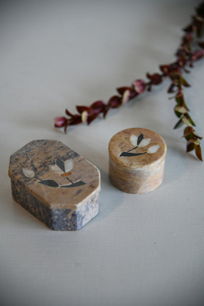 Pair Indian Soap Stone Trinket Pots