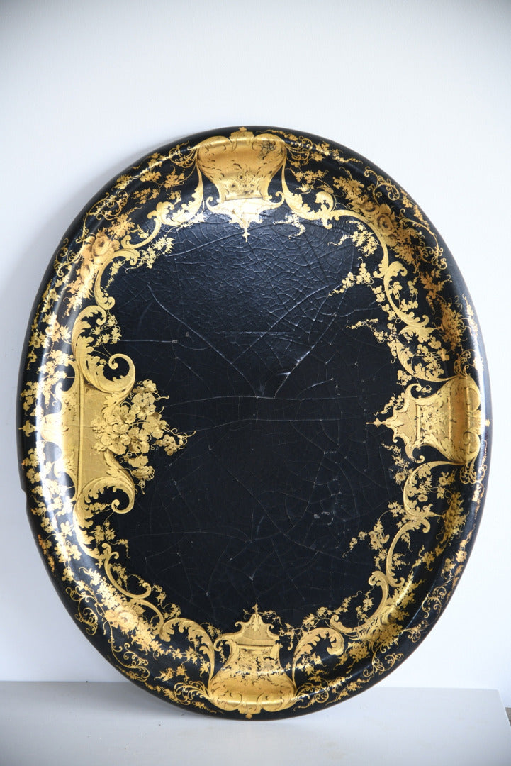 Black & Gilded Papier Mache Tray