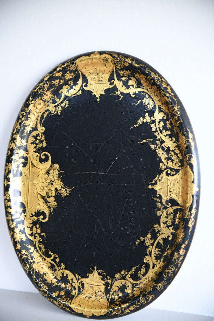 Black & Gilded Papier Mache Tray