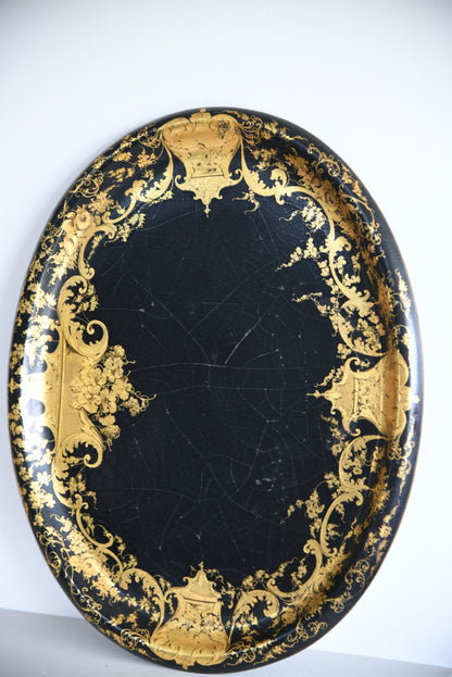 Black & Gilded Papier Mache Tray