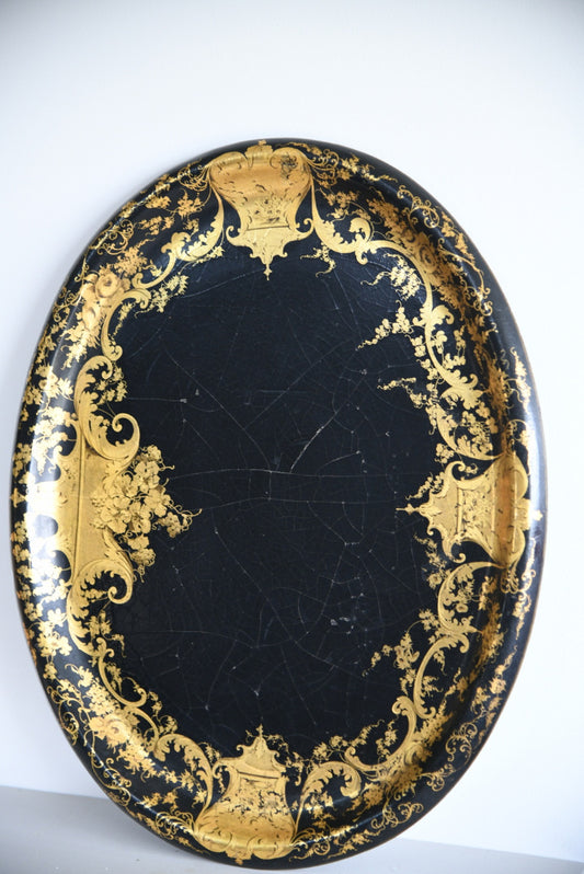 Black & Gilded Papier Mache Tray