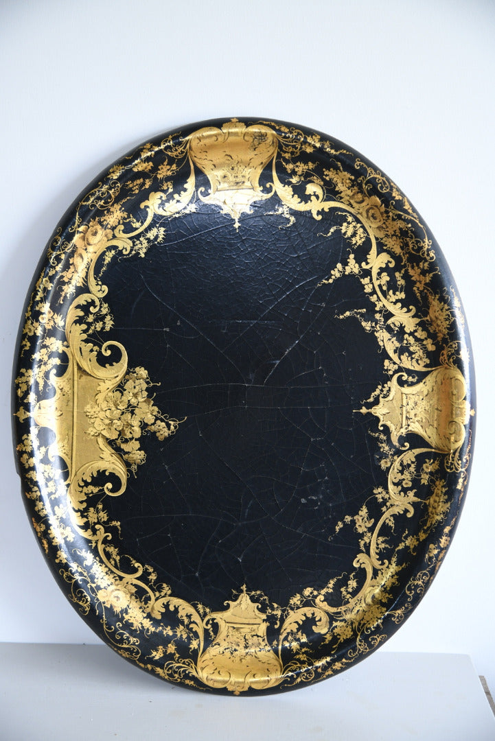 Black & Gilded Papier Mache Tray