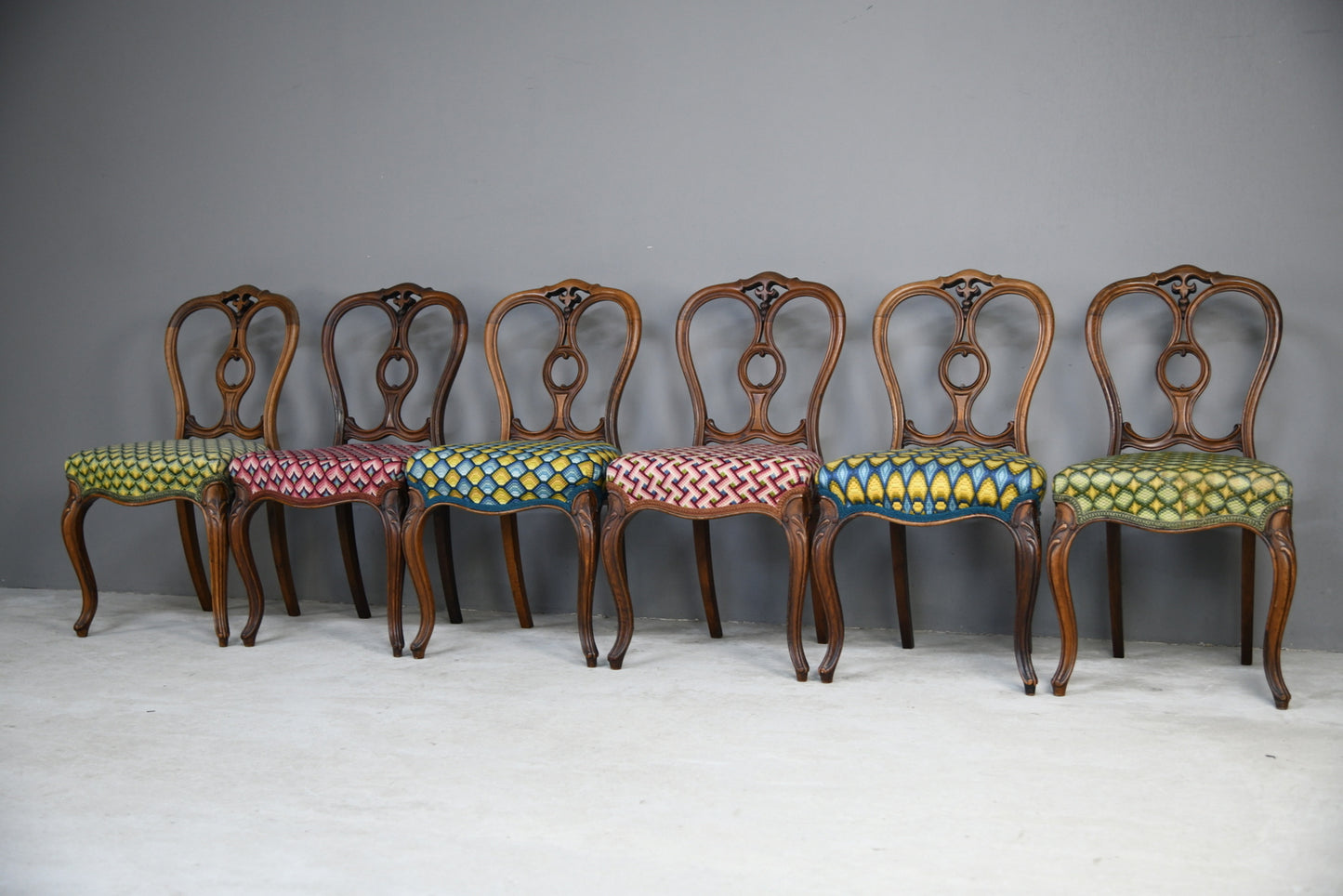 Set 6 Victorian Walnut Dining Chairs