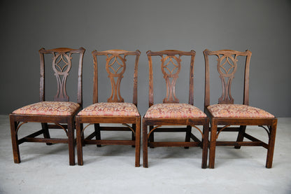 4 Antique Oak Provincial Chippendale Style Dining Chairs