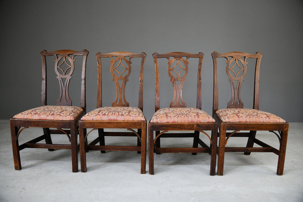 4 Antique Oak Provincial Chippendale Style Dining Chairs