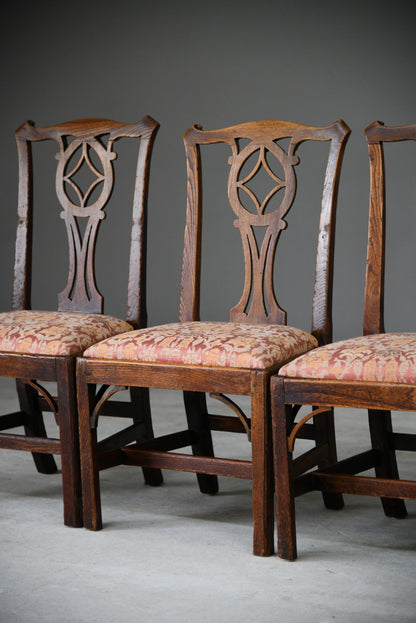 4 Antique Oak Provincial Chippendale Style Dining Chairs