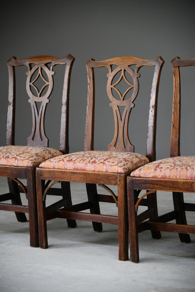 4 Antique Oak Provincial Chippendale Style Dining Chairs