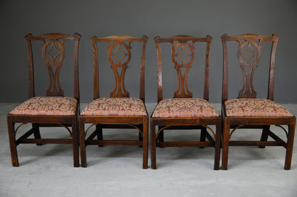 4 Antique Oak Provincial Chippendale Style Dining Chairs