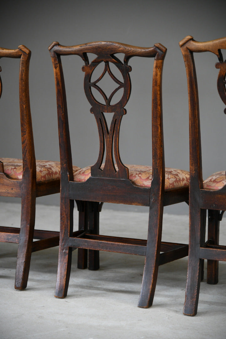 4 Antique Oak Provincial Chippendale Style Dining Chairs