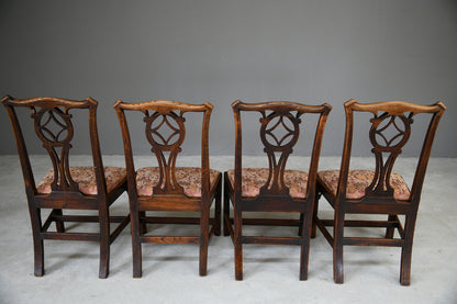 4 Antique Oak Provincial Chippendale Style Dining Chairs