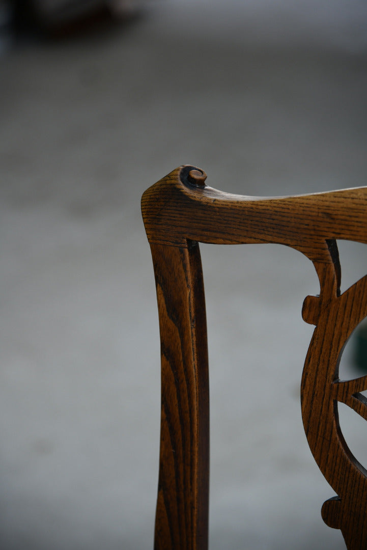 4 Antique Oak Provincial Chippendale Style Dining Chairs