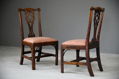 4 Antique Oak Provincial Chippendale Style Dining Chairs