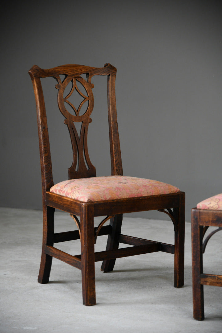 4 Antique Oak Provincial Chippendale Style Dining Chairs