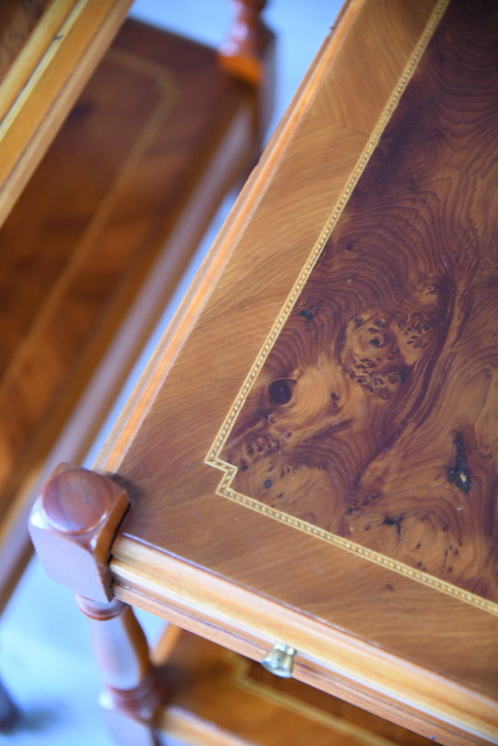 Pair Antique Style Yew Wood Bedside Cabinets