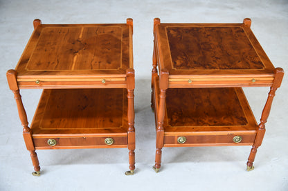 Pair Antique Style Yew Wood Bedside Cabinets