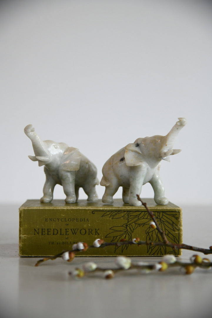 Pair Polished Stone Elephants
