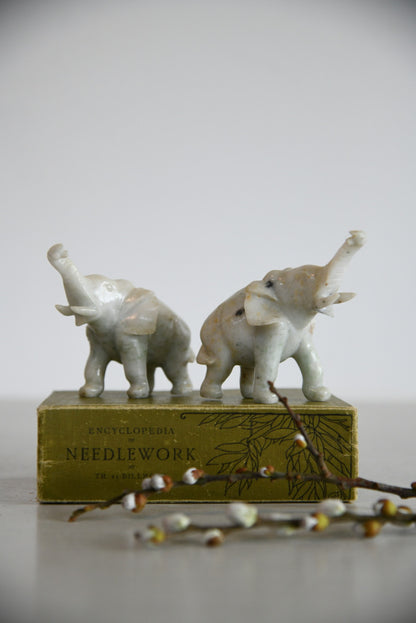 Pair Polished Stone Elephants