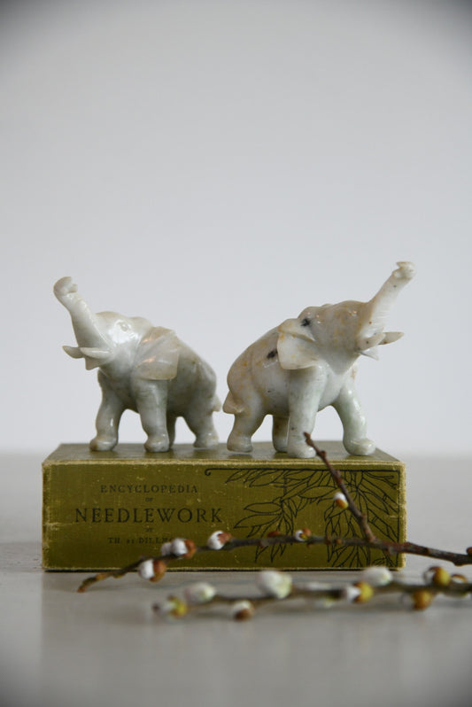Pair Polished Stone Elephants