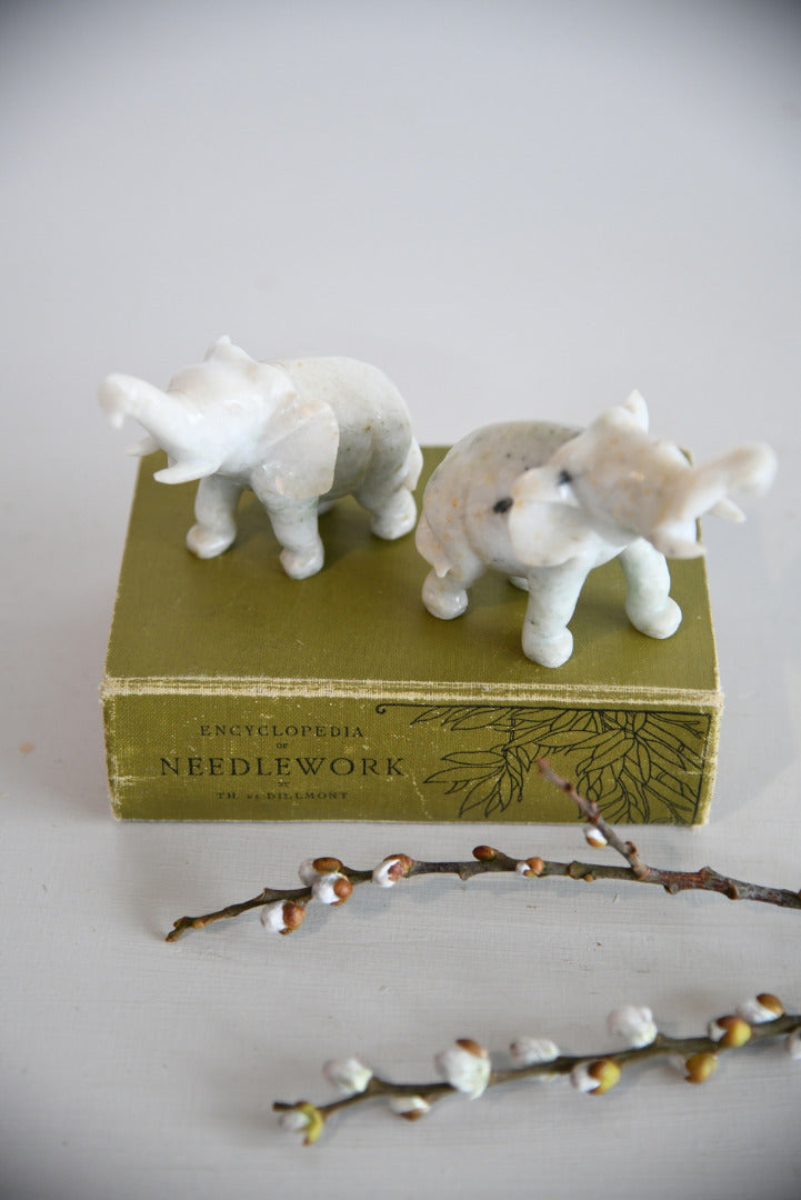 Pair Polished Stone Elephants