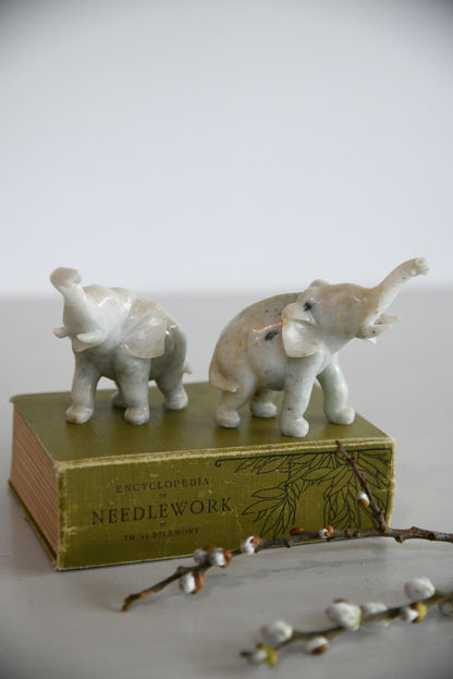 Pair Polished Stone Elephants