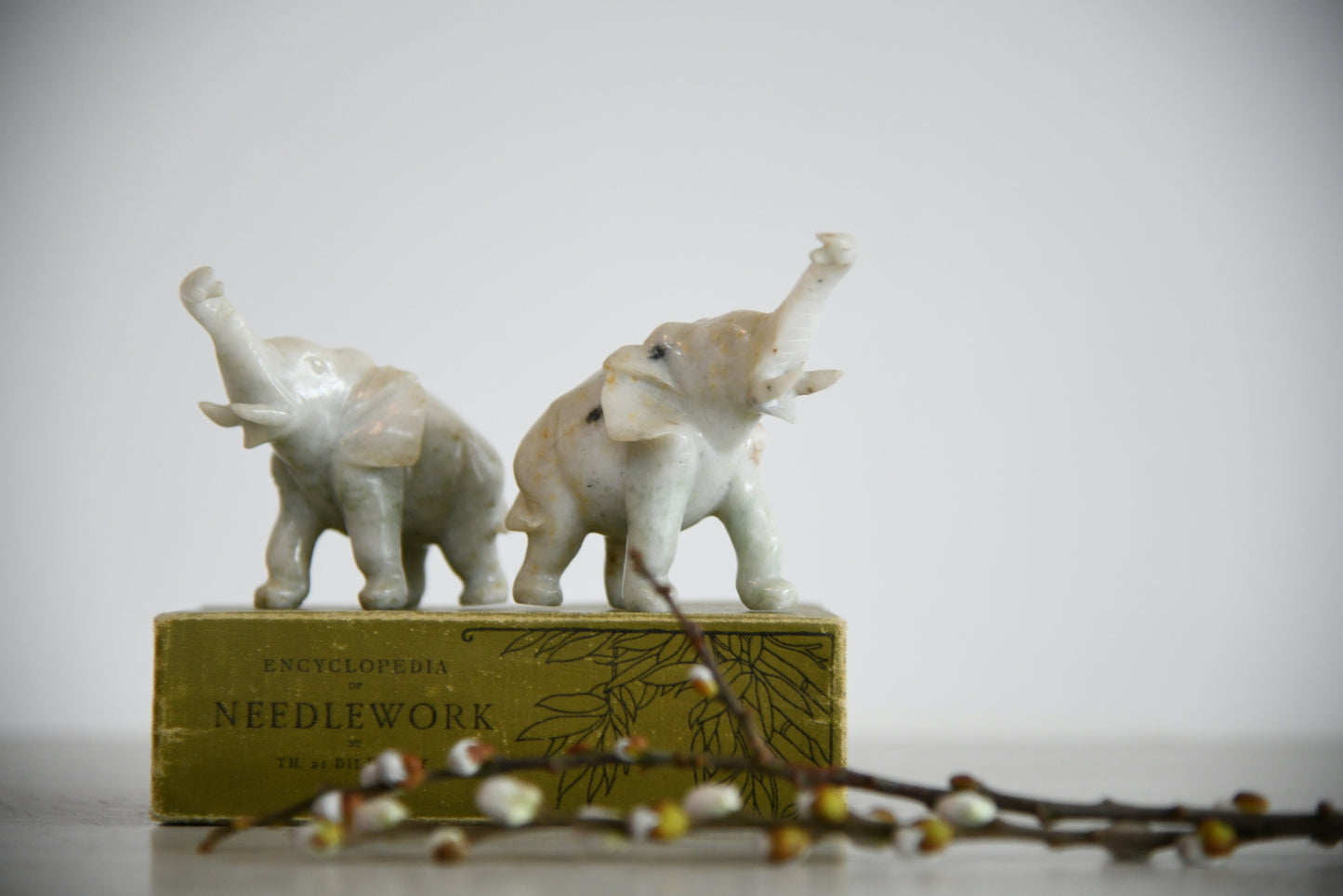 Pair Polished Stone Elephants